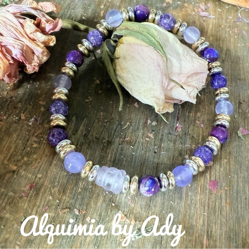 Purple gemstones 6mm dainty  beaded healing crystals/bracelet
